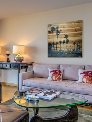 "Blue Palms" Print on Natural Pine Wood, 40"x40"