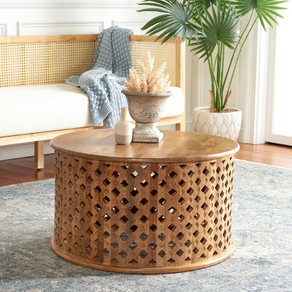 Safavieh Kyrith Round Coffee Table, Burnt Natural