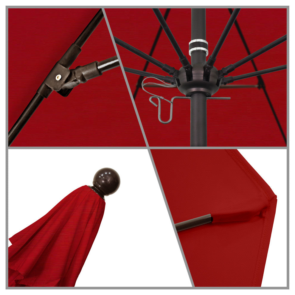 7.5' Bronze Push Lift Fiberglass Rib Aluminum Umbrella, Pacifica, Red