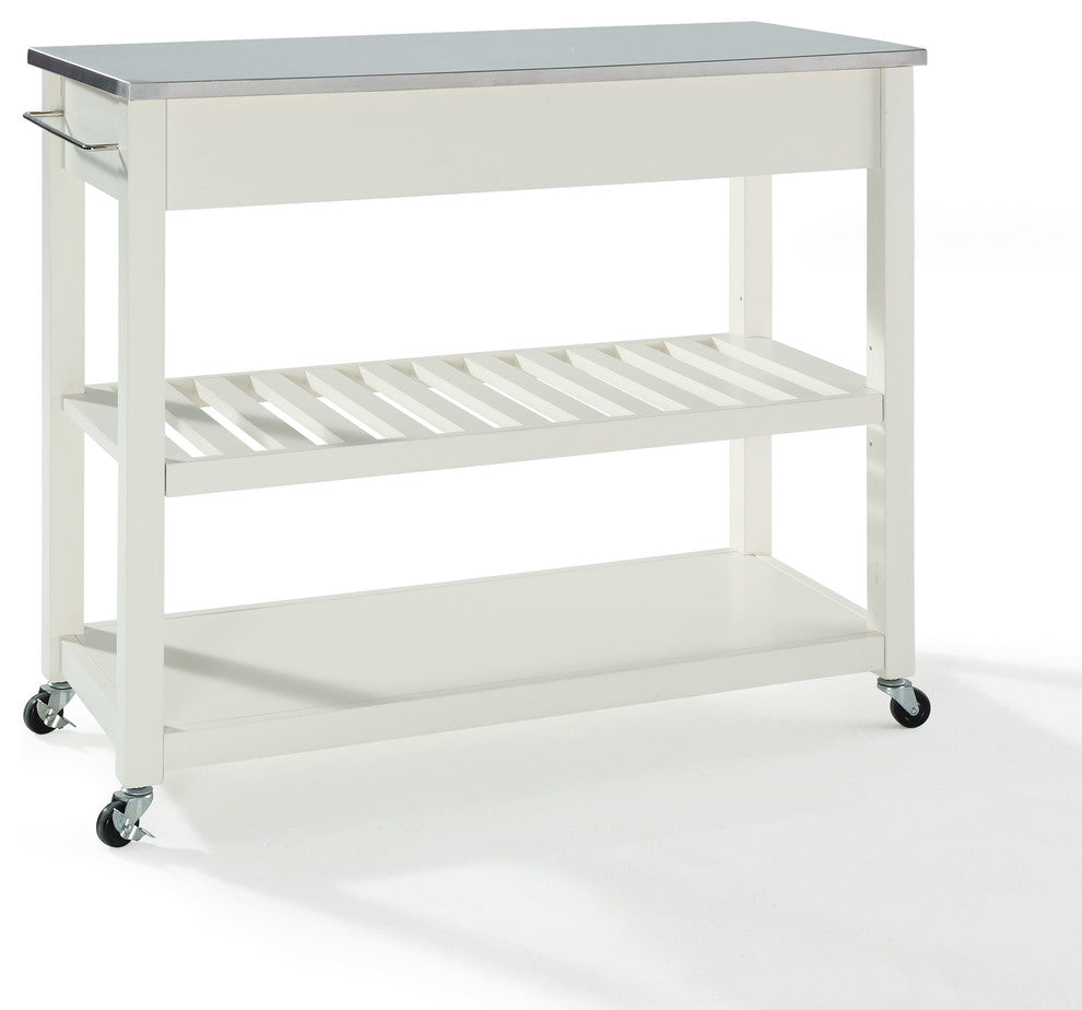 Crosley 2 Drawer Stainless Steel Top Kitchen Cart in White