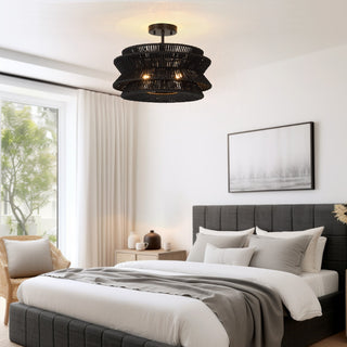 Semi-Flush Mount Ceiling Light, Black, 16'' Wide