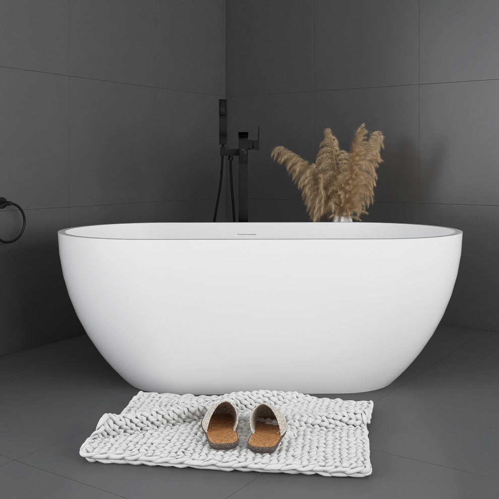 59" Solid Surface Double Slipper Freestanding Flat-bottom Soaking Bathtub