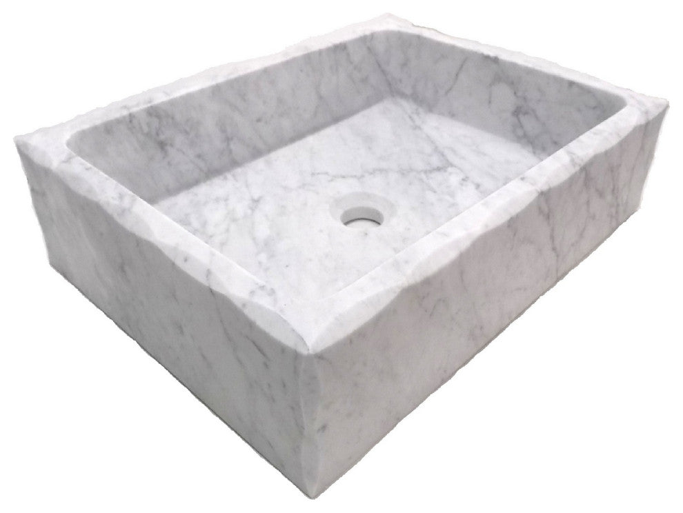 Eden Bath EB_S037CW-H Antique Rectangular Vessel Sink Honed White Carrara Marbl