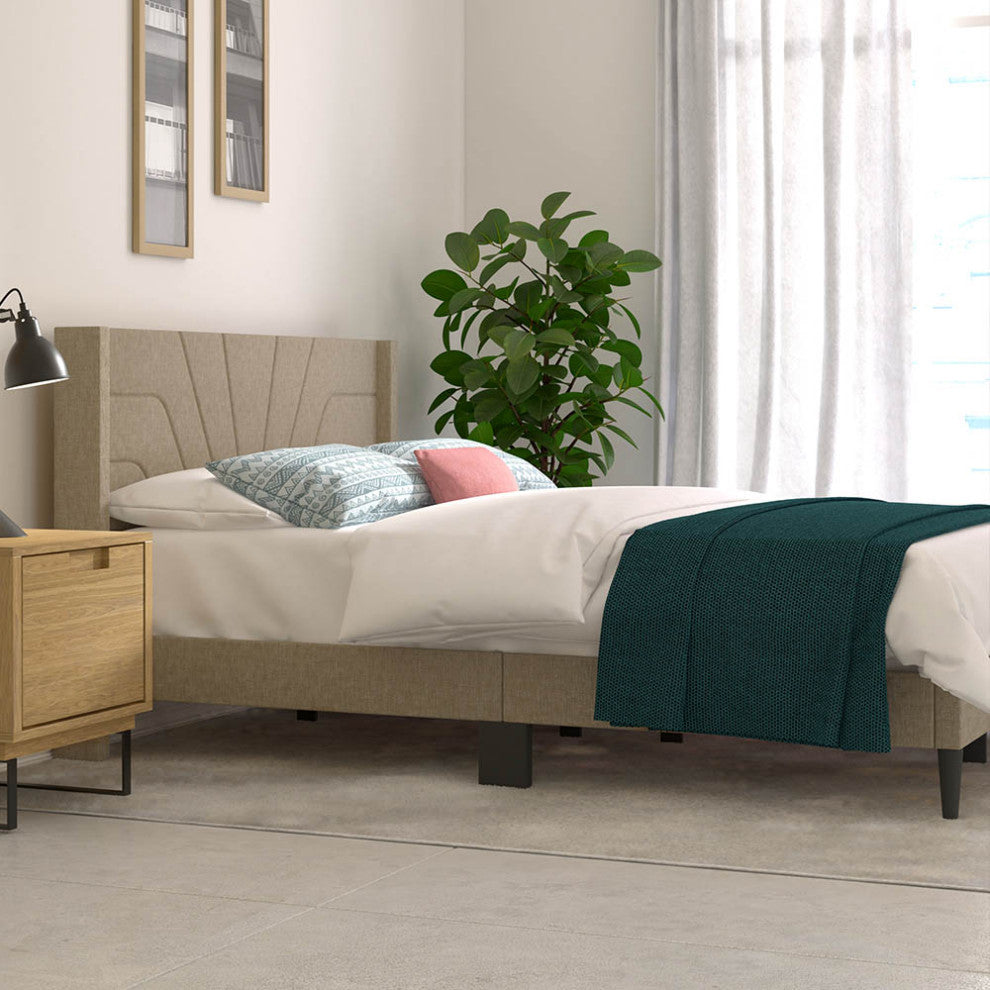Lindon Deco Modern Uphostered Queen Bed in a Box, Desert Brown