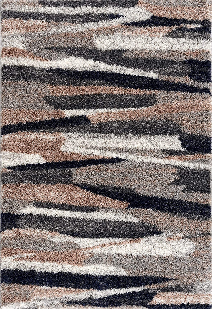 8"x11" Gray and Black Strokes Area Rug