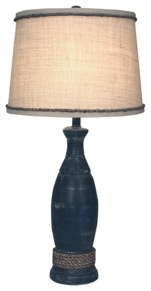 Weathered Navy Casual Table Lamp With Weathered Rope Accent