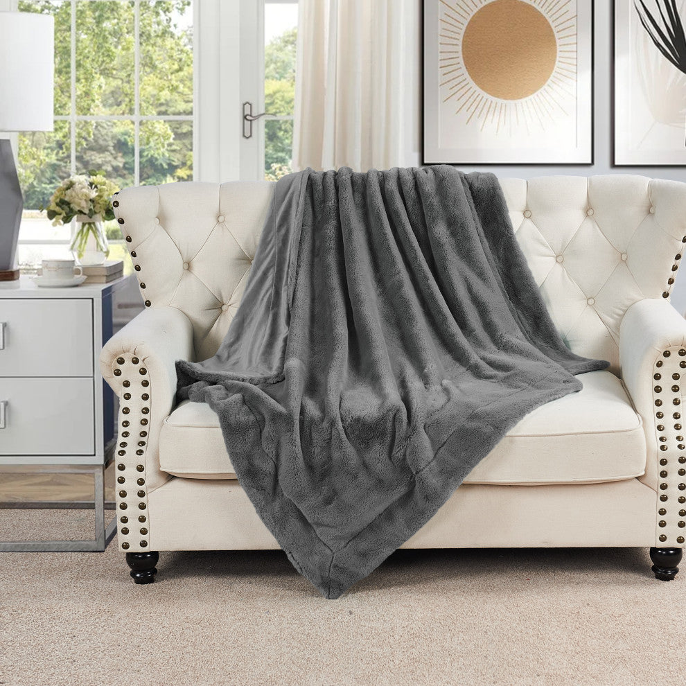 Fox Faux Fur Throw Blanket, Cloudburst, 60''x80''