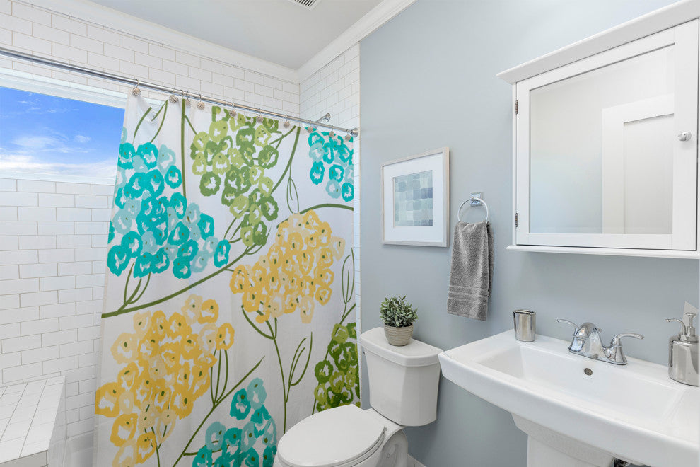 70"Wx73"L, Hydrangeas, Floral Print Shower Curtain, Yellow, 70"x73"