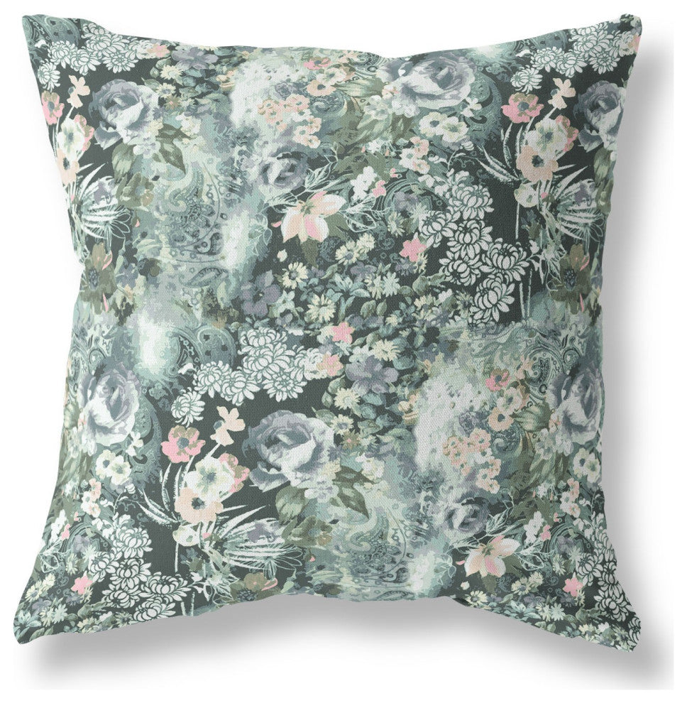 28" Green Gray Springtime Indoor Outdoor Throw Pillow