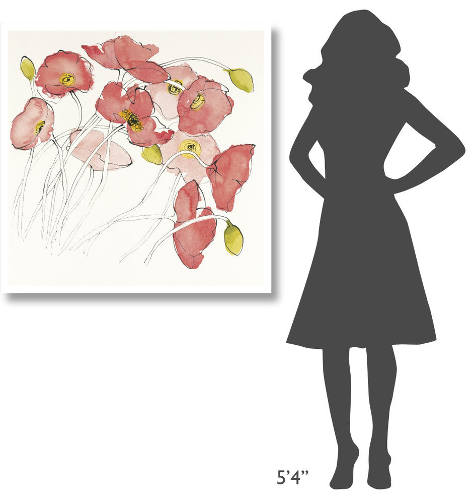 "Black Line Poppies II Watercolor" Digital Paper Print by Shirley Novak, 38"x38"