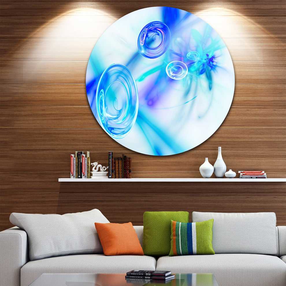 Light Blue Fractal Desktop Wallpaper, Abstract Round Metal Artwork, 23"