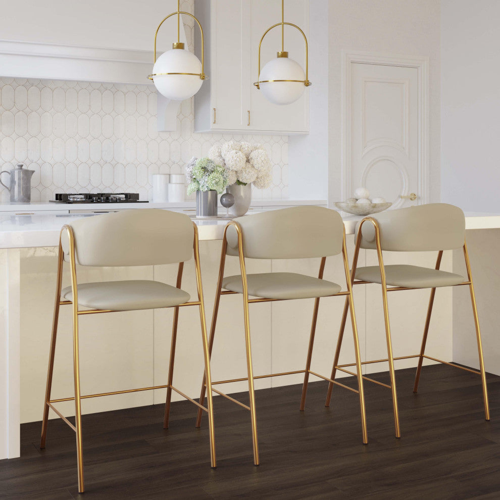 Lara Cream Vegan Leather Counter Stool, Set of 2