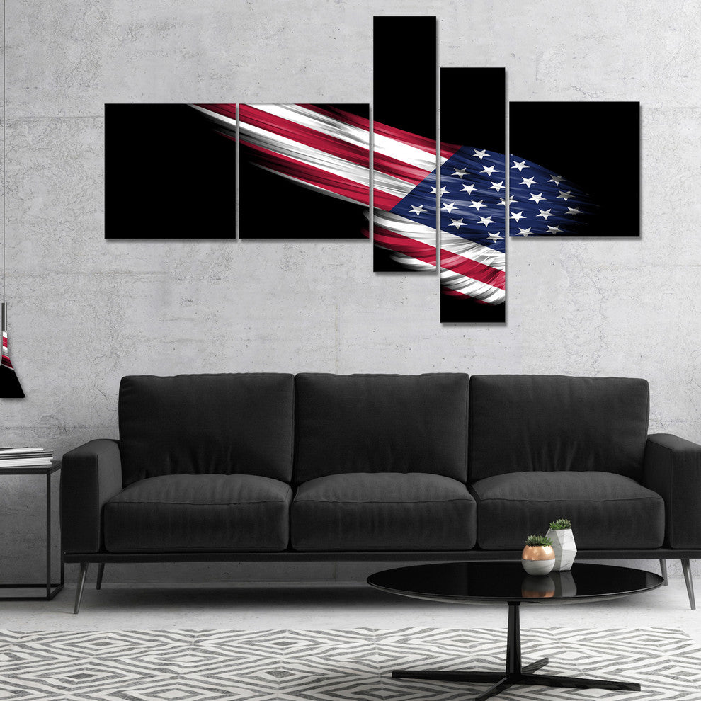 Wing with American Flag, Abstract Print On Canvas, 60"x32", 5 panels