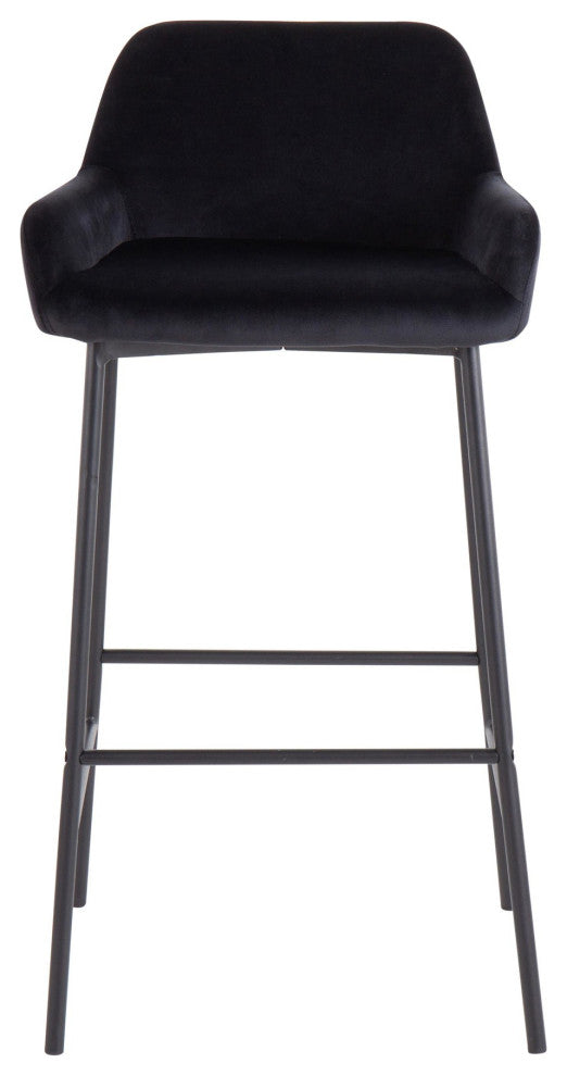 Daniella Fixed-Height Bar Stool, Set of 2, Black Metal/Black Velvet
