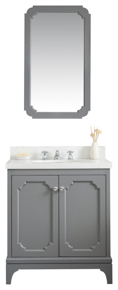 30" Wide Cashmere Gray Single Sink Quartz Carrara Bathroom Vanity