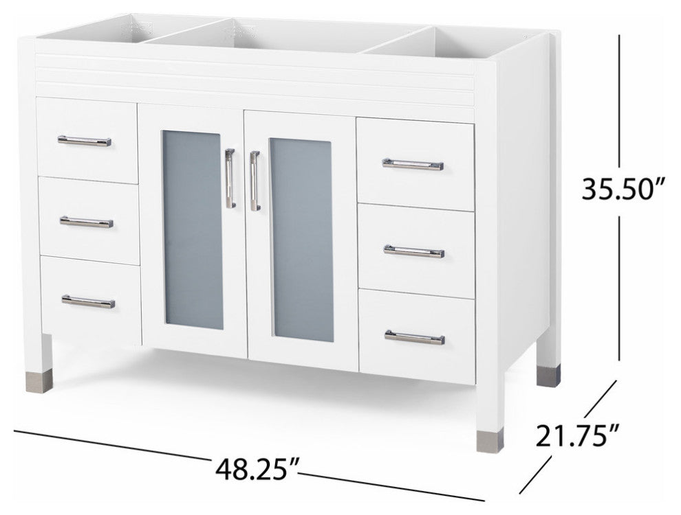 Taylor Contemporary 48" Wood Bathroom Vanity, Counter Top Not Included, White