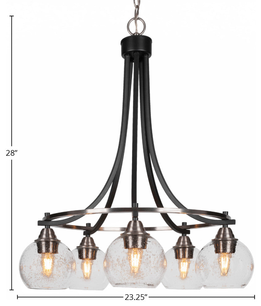 Paramount 5-Light Chandelier, Matte Black & Brushed Nickel, 5.75" Clear Bubble