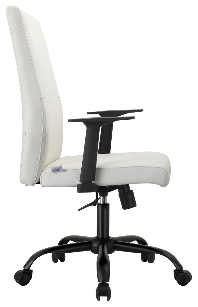 LeisureMod Evander Leather Office Chair With Adjustable Height, White