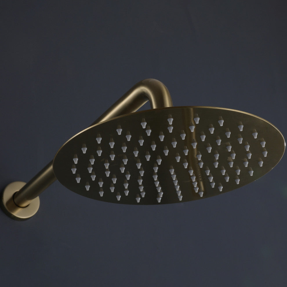 10-12 Inch High Pressure Shower Head Stainless Steel Ultra-Thin Rain Showerheads, Brushed Gold, 10 Inches, Round