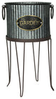 Set of 2 Rustic Galvanized Metal Round Flower Pot Garden Planters With Stands
