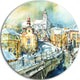 City Of Churches Watercolor, Cityscape Painting Round Wall Art, 38"