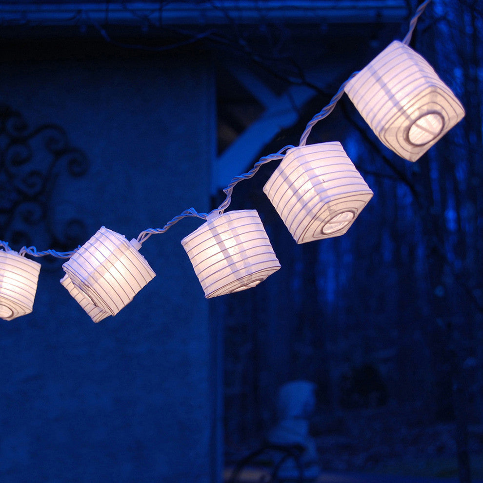 Electric String Lights With Square Nylon Lanterns 3", White, 10-Piece Set