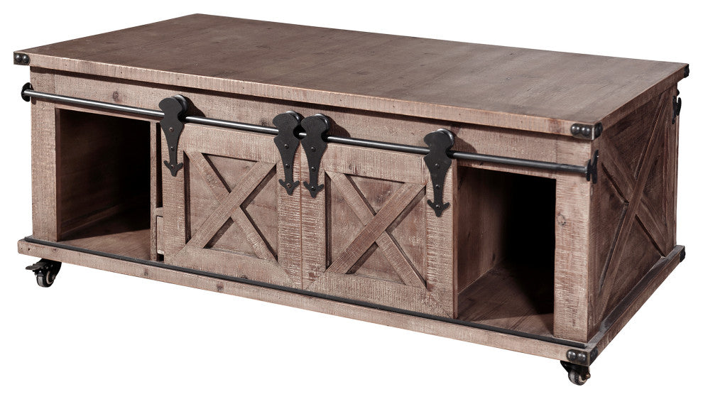 Presley 2 Door With Drawer Coffee Table, Natural Brown
