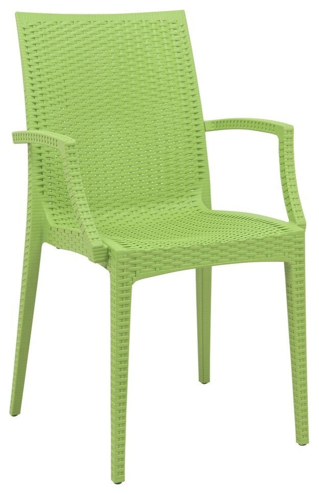 LeisureMod Weave Mace Indoor Outdoor Patio Dinin Armchairs, Black, Green