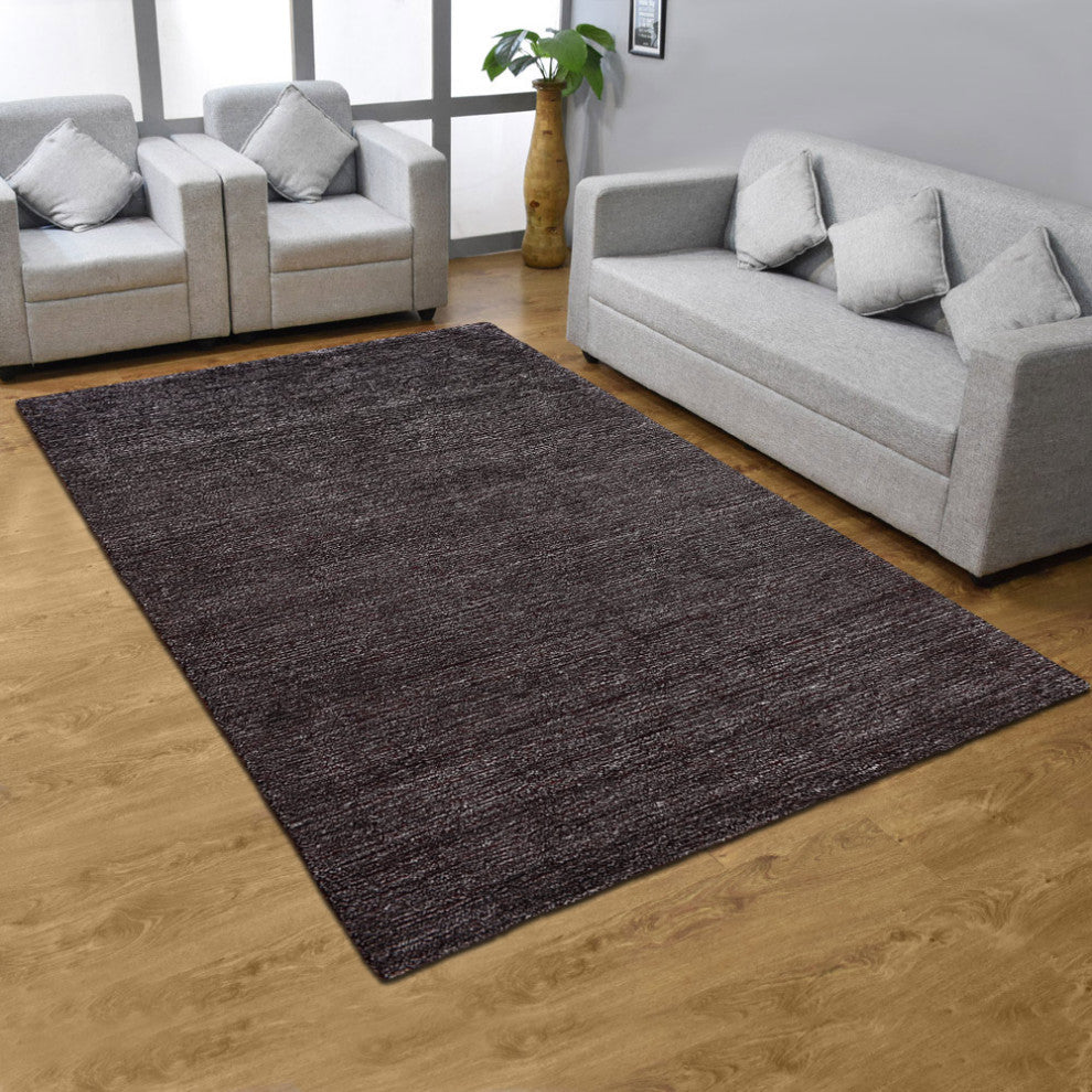 Hand Knotted Loom Silk Mix Area Rug Solid Brown White