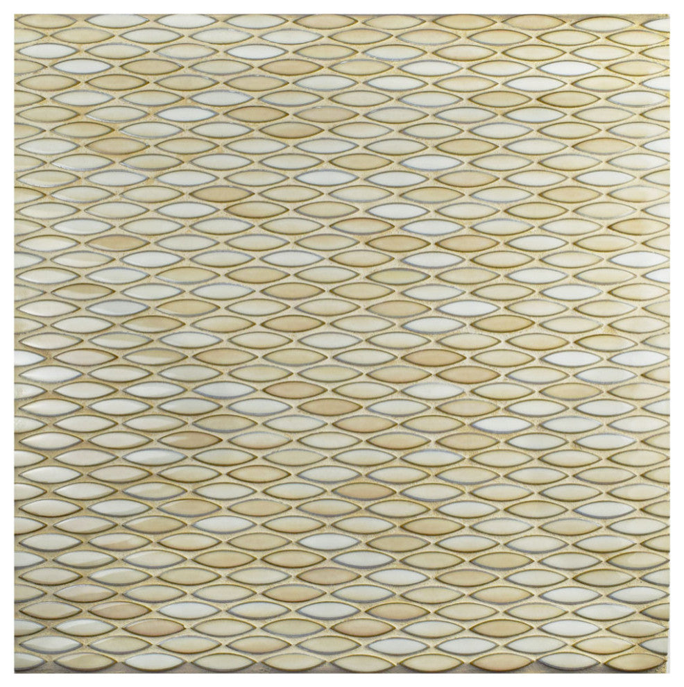 Pescado Glossy Ceramic Mosaic Floor and Wall Tile, Glossy Crema