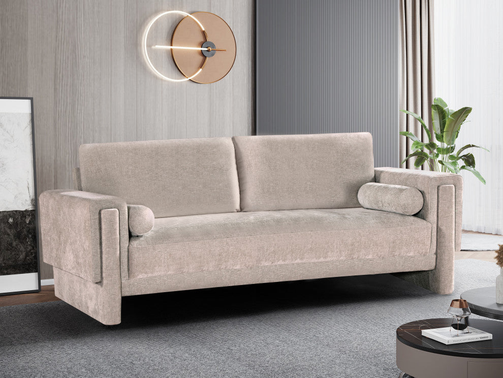 Madeline Chenille Fabric Upholstered Chair, Beige, Sofa