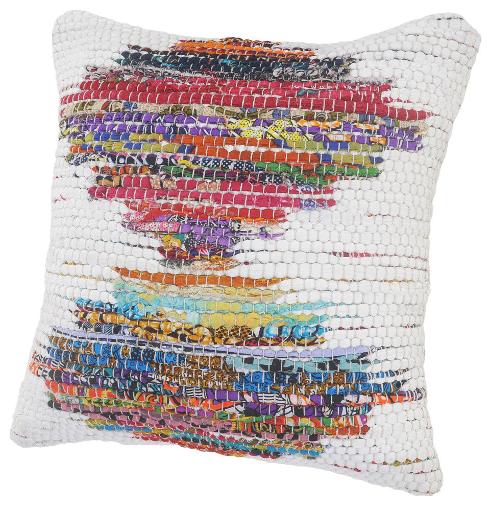 Ox Bay Handwoven White/Multi Geometric Organic Cotton Pillow Cover, 20"x20"