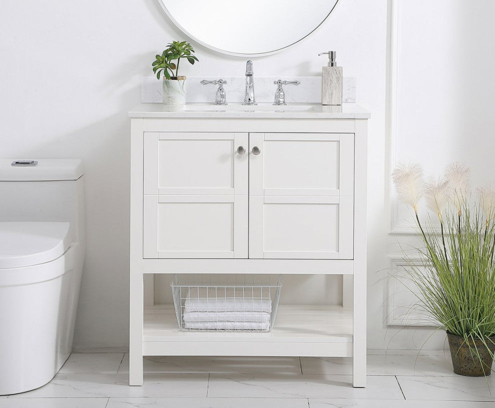 Elegant VF16430WH-BS 30"Single Bathroom Vanity, White With Backsplash