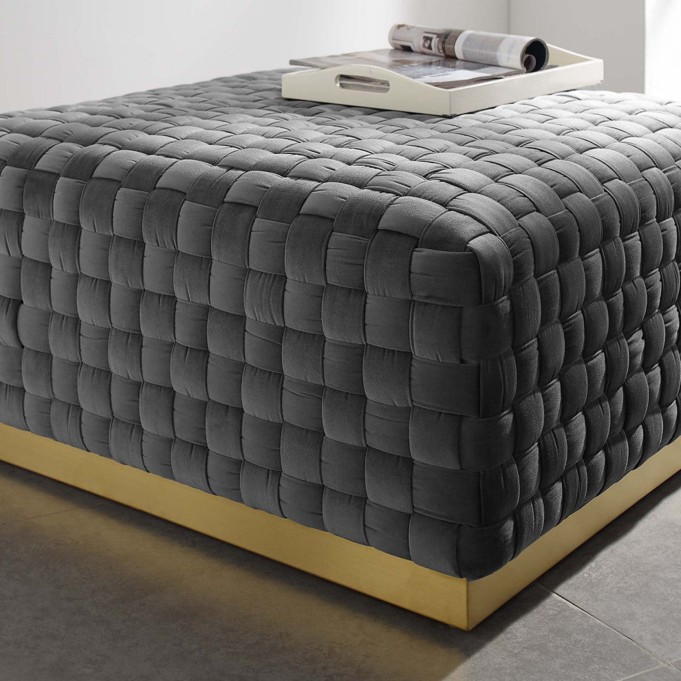 Accent Chair Ottoman, Square, Velvet, Gray, Modern, Lounge Hospitality