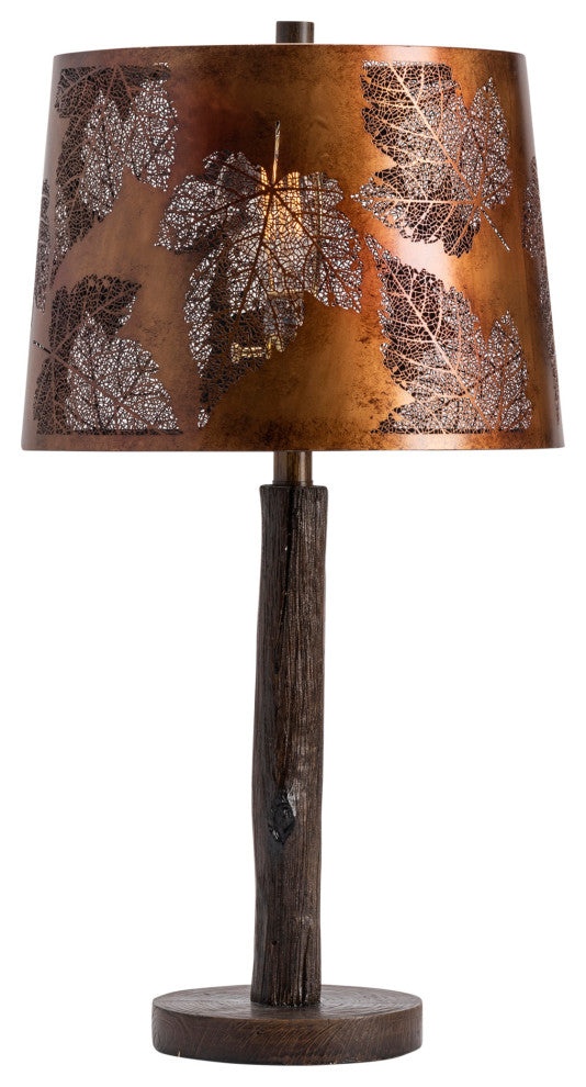 27"H Brown Resin Table Lamps With Bronze Tapered Drum Shade, Set of 2