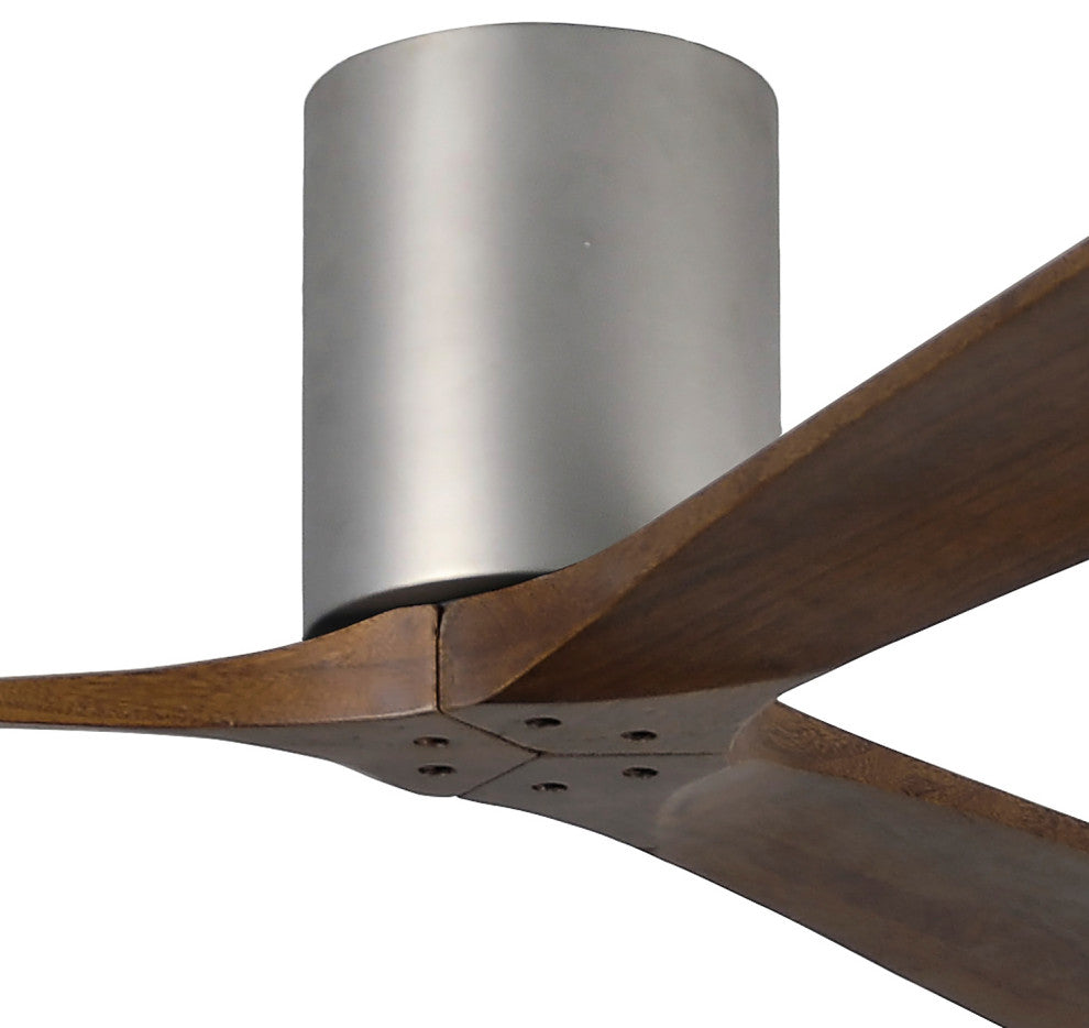 Irene-3 60" Hugger Ceiling Fan, Brushed Nickel With Walnut Blades