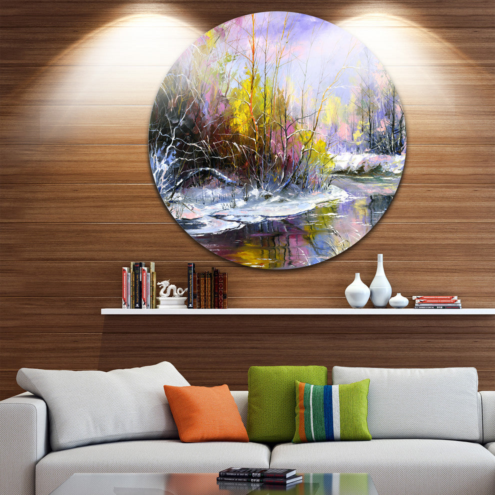 Autumn River, Landscape Disc Metal Wall Art, 23"