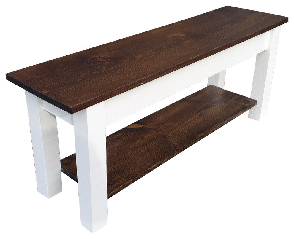 Colonial Harvest Bench With Shelf, Colonial, 66"