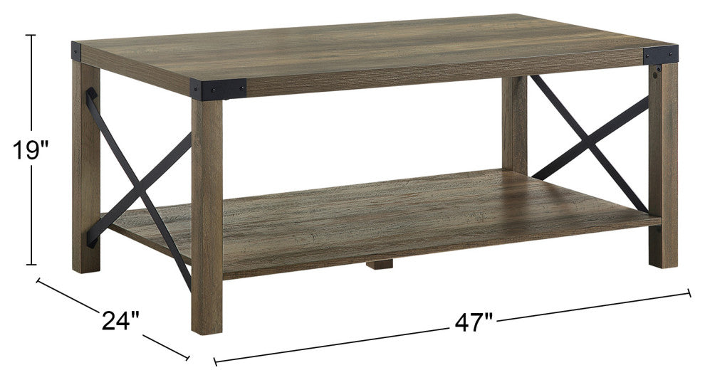 Wood and Metal Coffee Table, Rustic Oak and Black