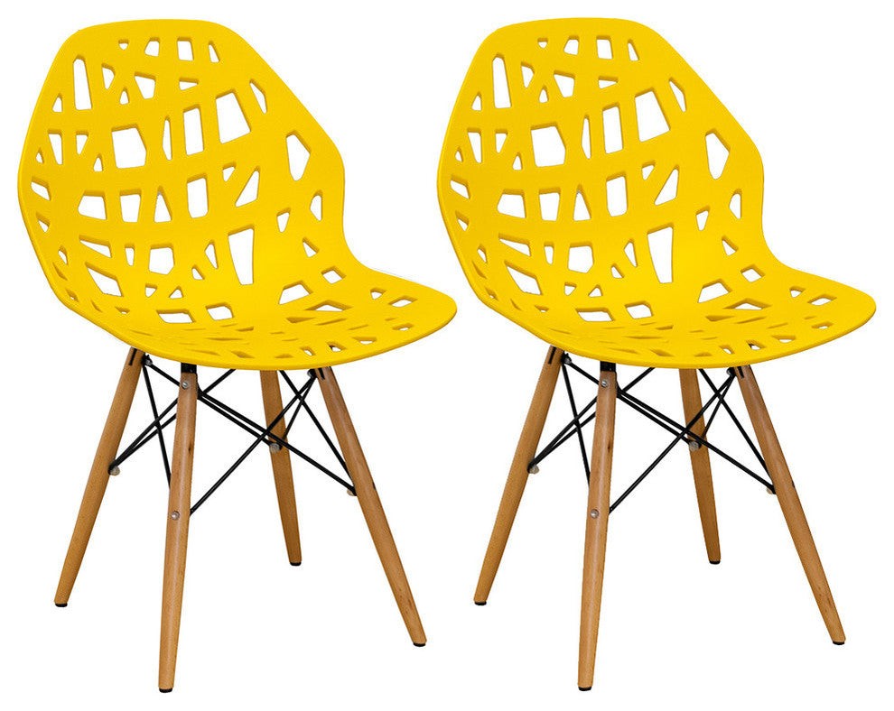 Mod Made Stencil Cut Out Eiffel Dining Side Chair, Set of 2, Yellow