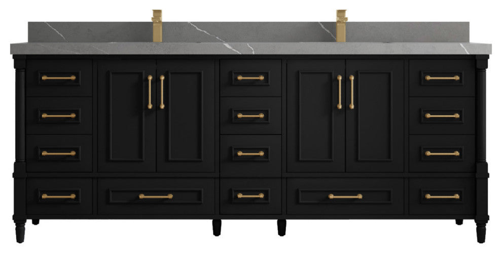Aberdeen 84 Double Sink Bath Vanity in Black 2" Piatra Gray
