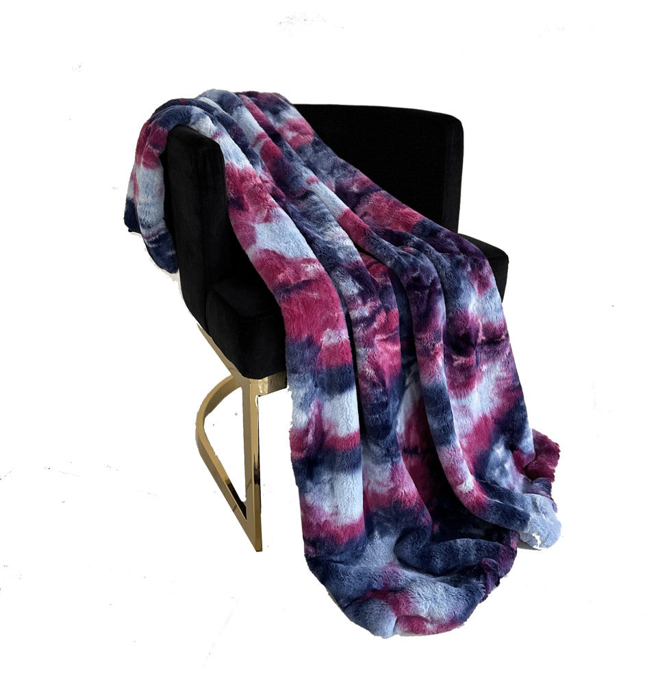 Plutus Purple Pink Fureal Faux Fur Throw Blanket, 90"L x 90"W Full