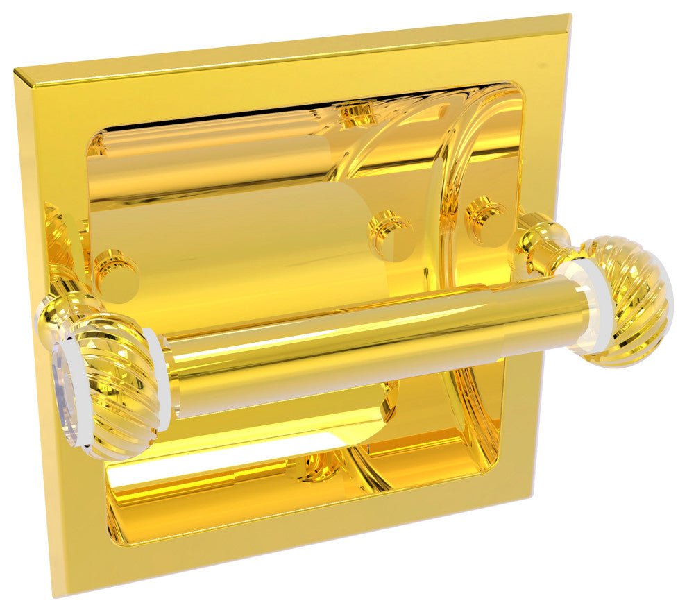 Pacific Grove Recessed Toilet Paper Holder with Twist Accent, Polished Brass