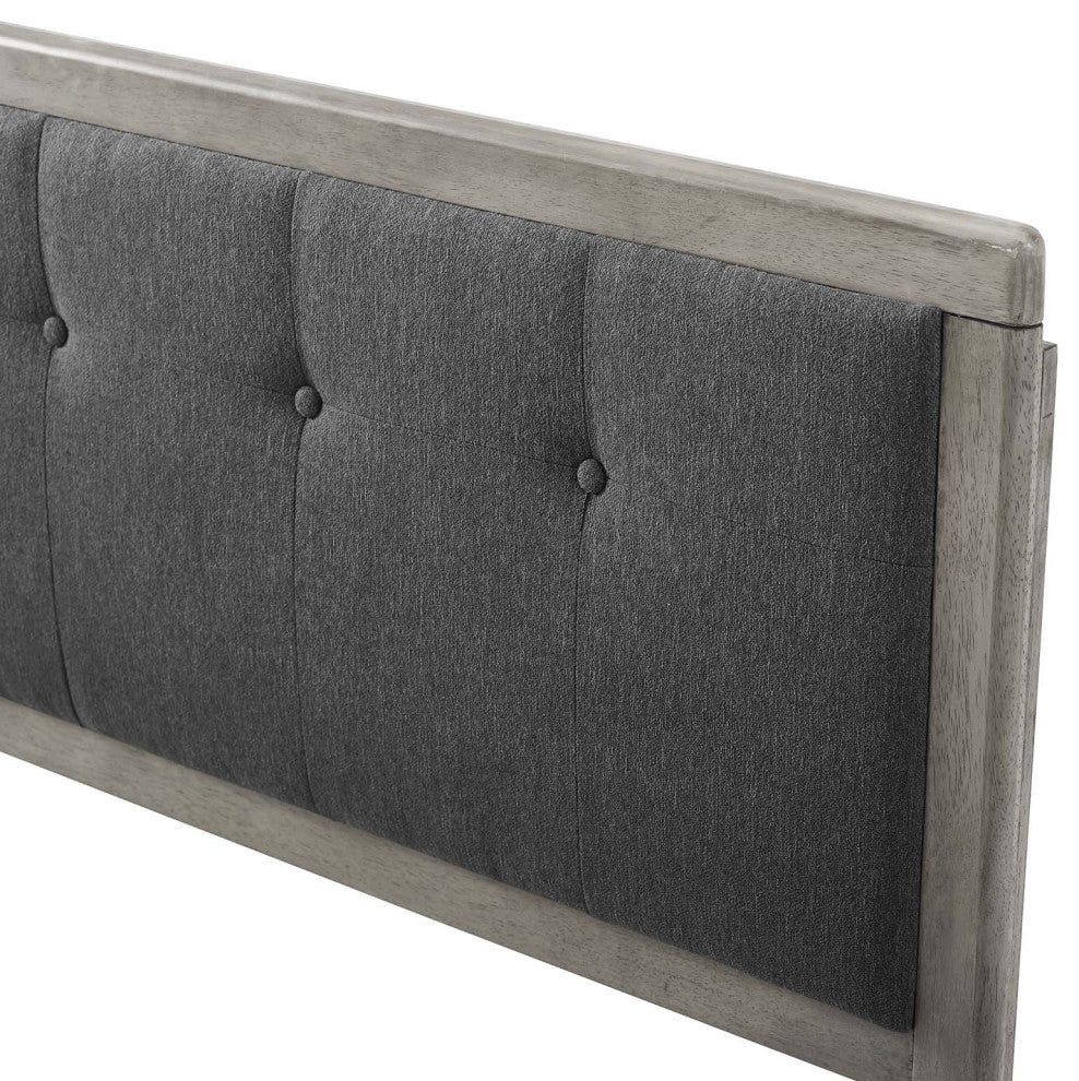Tufted Headboard, King Size, Wood, Fabric, Gray, Modern Mid-Century