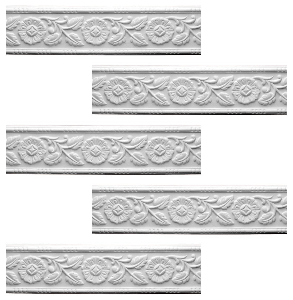 Cornice White Urethane Leaf Design 5 Pieces Totaling 470" Length