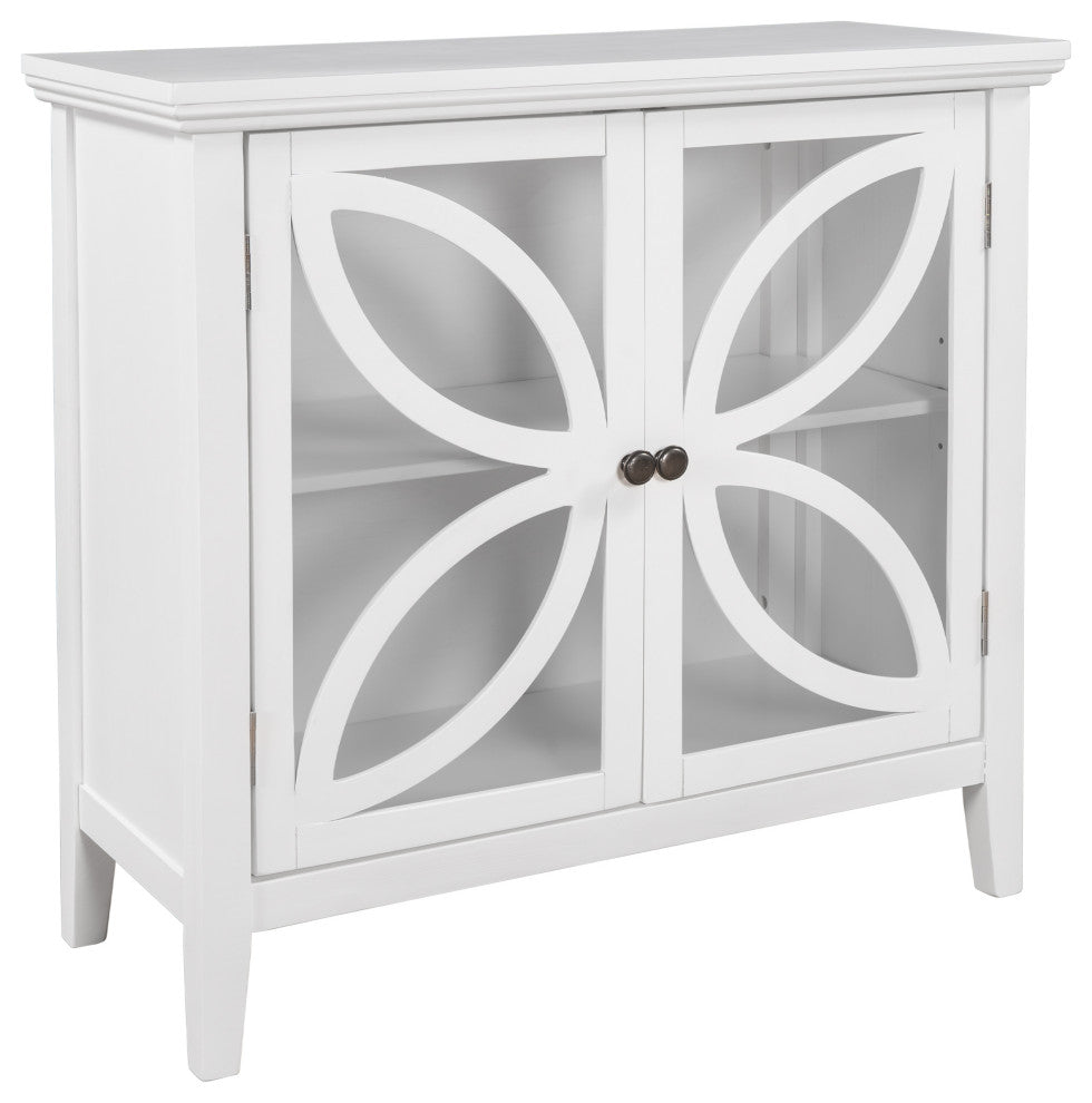 Wood Double Transparent Door Accent Cabinet with Adjustable Shelf, White, 32" X
