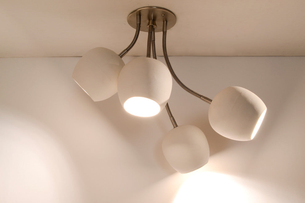LED Bouquet: Ceiling Light with Four Ceramic Shades, White