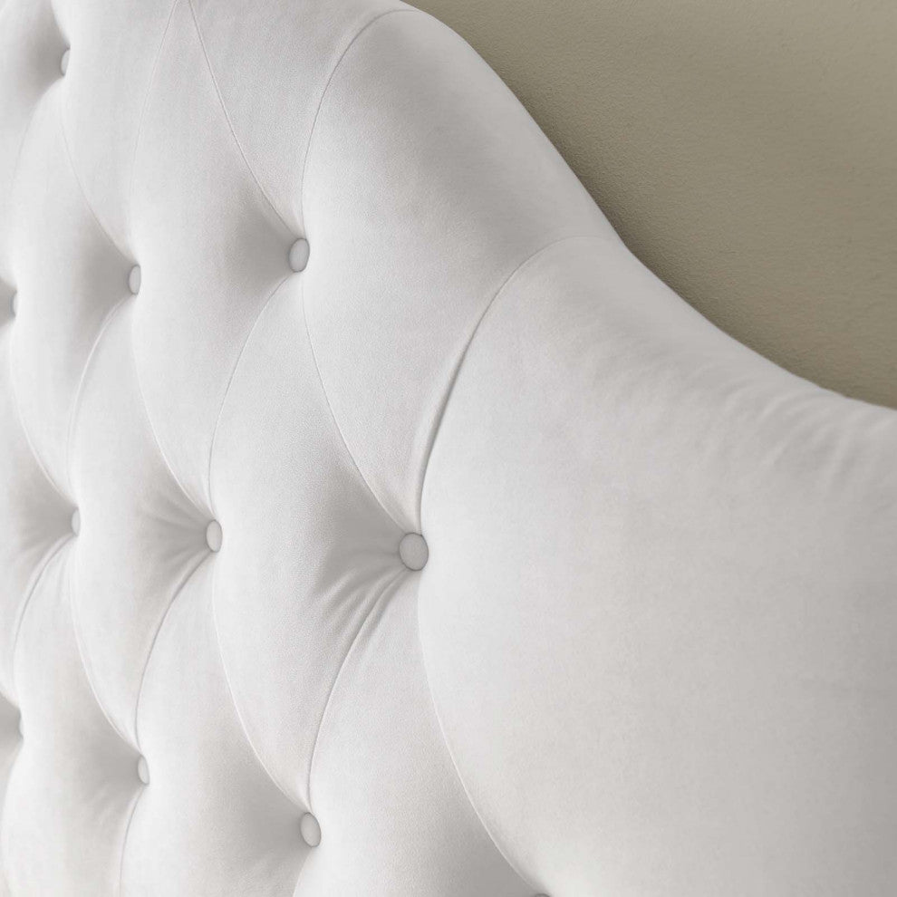 White Sovereign King Diamond Tufted Performance Velvet Headboard