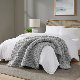Madison Park Handmade Chenille Chunky Knit 50"x60" Throw, Gray