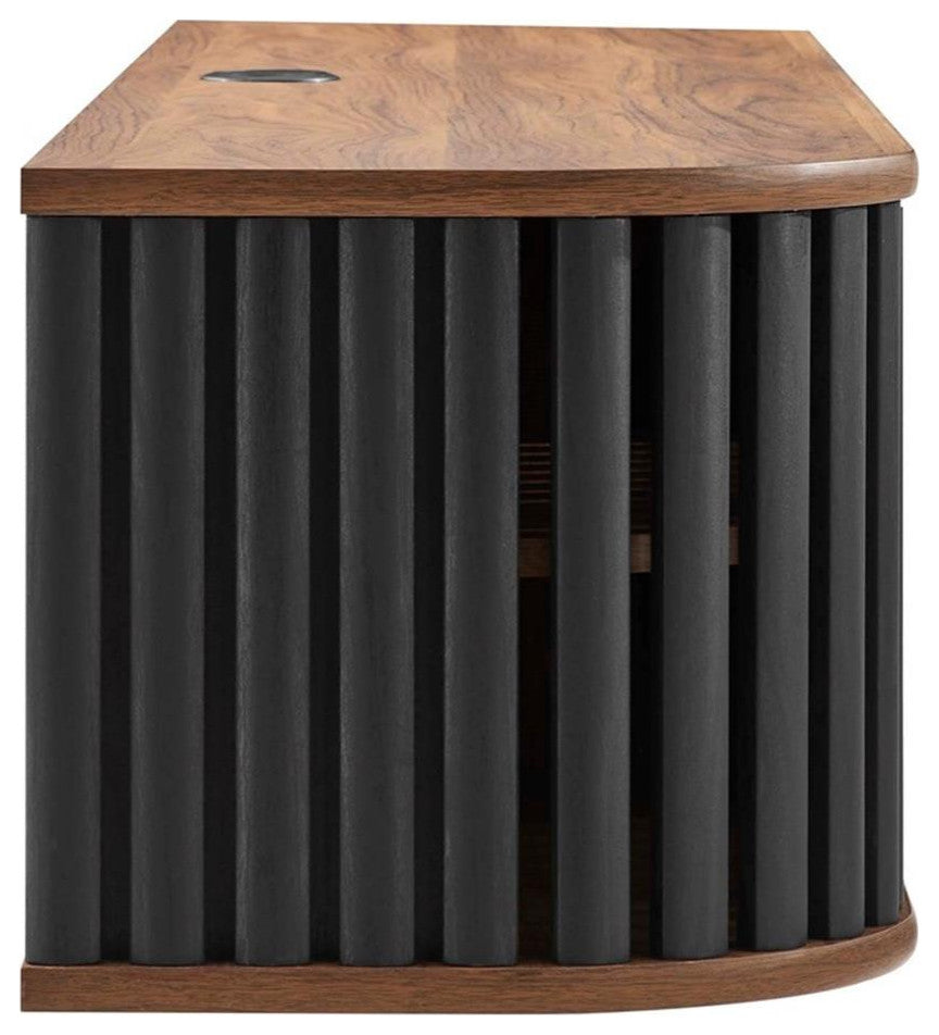 Modway Fortitude Wall-Mounted Wood TV Stand for TVs up to 70" in Walnut/Black